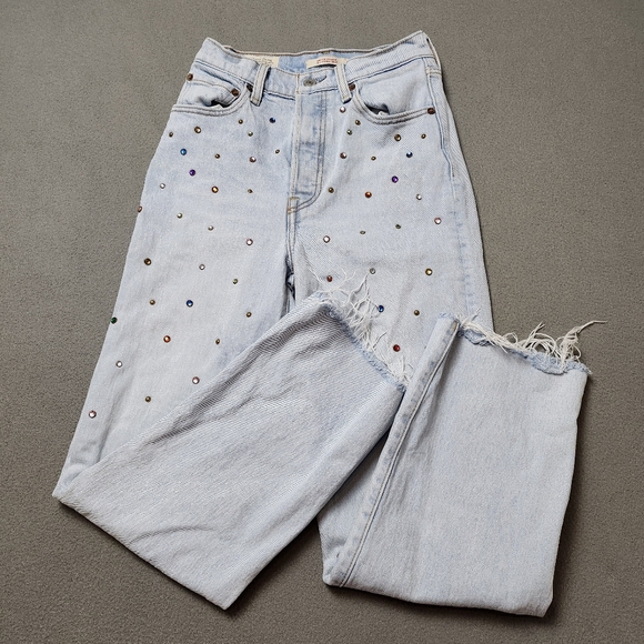 Levi's special edition ribcage straight rhinestone jeans size 25 Studed - Picture 6 of 16